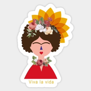 Frida kahlo portrait mexican painter colorful flowers feminist feminism viva la vida Sticker